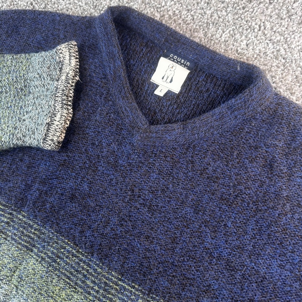 Cousin Johnny Sweater Womens Large Alpaca Wool Ombre V-Neck Knit Coastal Grandma